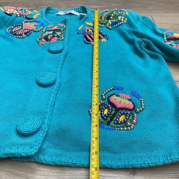 Vintage Michael Simon Scarab Beetle Sweater Unique Insect Beaded‎ Twee - Picture 14 of 14